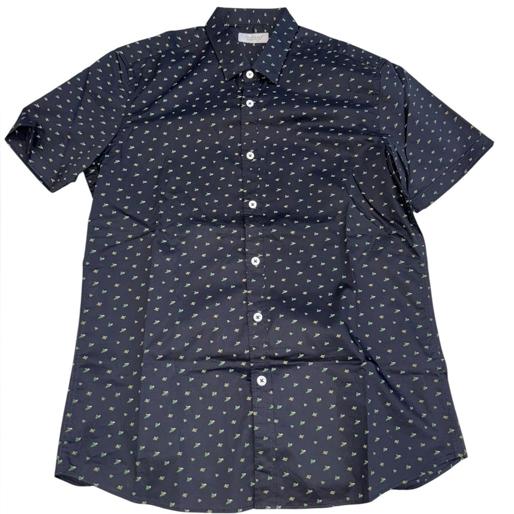 7 Diamonds Cotton Premium Mens Geometric Triangle Print Button Down Shirt  Small
